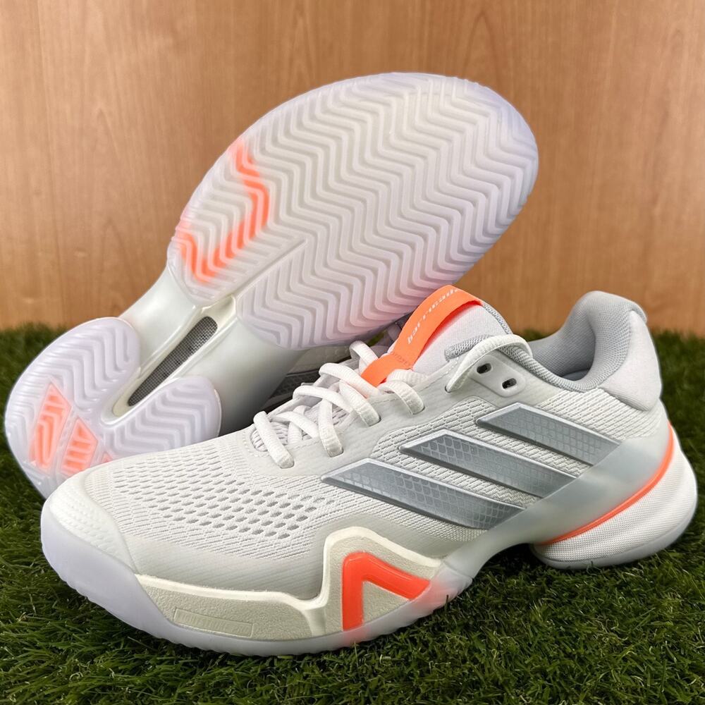 adidas Barricade 14 White/Grey/Orange Tennis Shoes JR1765 Women's Sz 8